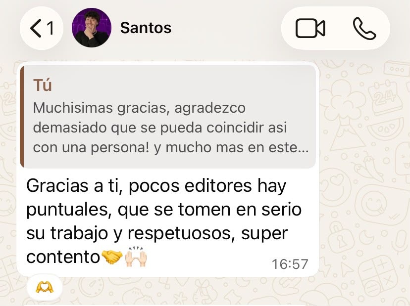 Mensaje de Santos agradeciendo el trabajo