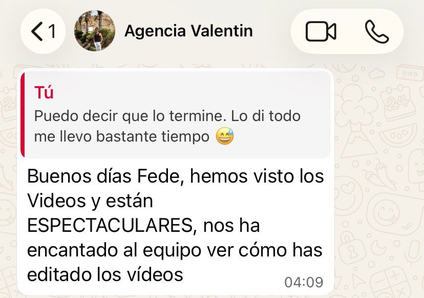 Agencia Valentín diciendo que los videos quedaron espectaculares